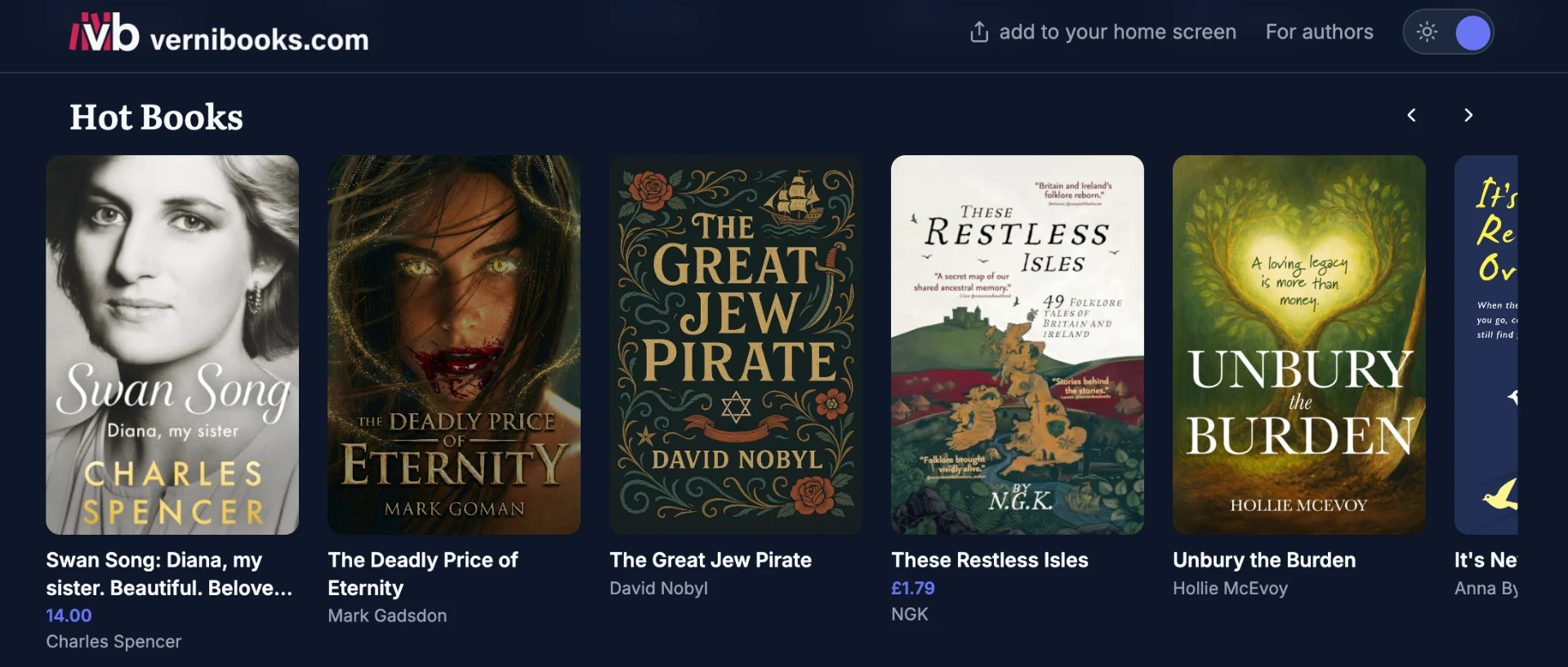 Books shown on vernibooks.com