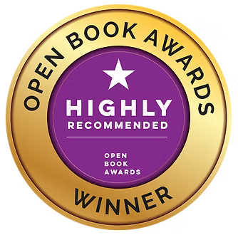 A gold Open Book Awards winner's badge